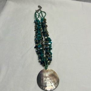NY GreenTurquoise Abalone Multystrand  Necklace Mother-of-Pearl Roundell Pendent